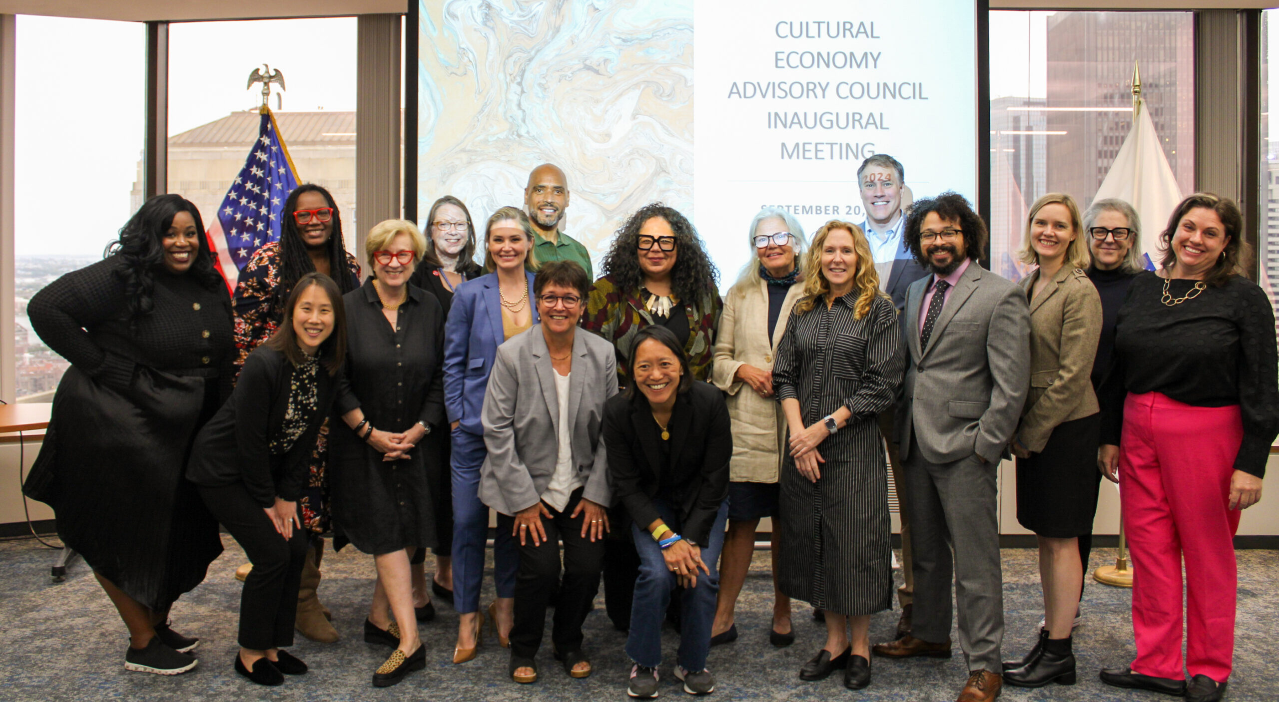 Group photo of the Massachusetts Cultural Economy Advisory Council at their first meeting in Boston in September 2024