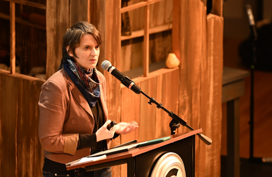 Tasha Golden speaking at the 2024 Creative Exchange Conference at the Cotuit Center for the Arts.