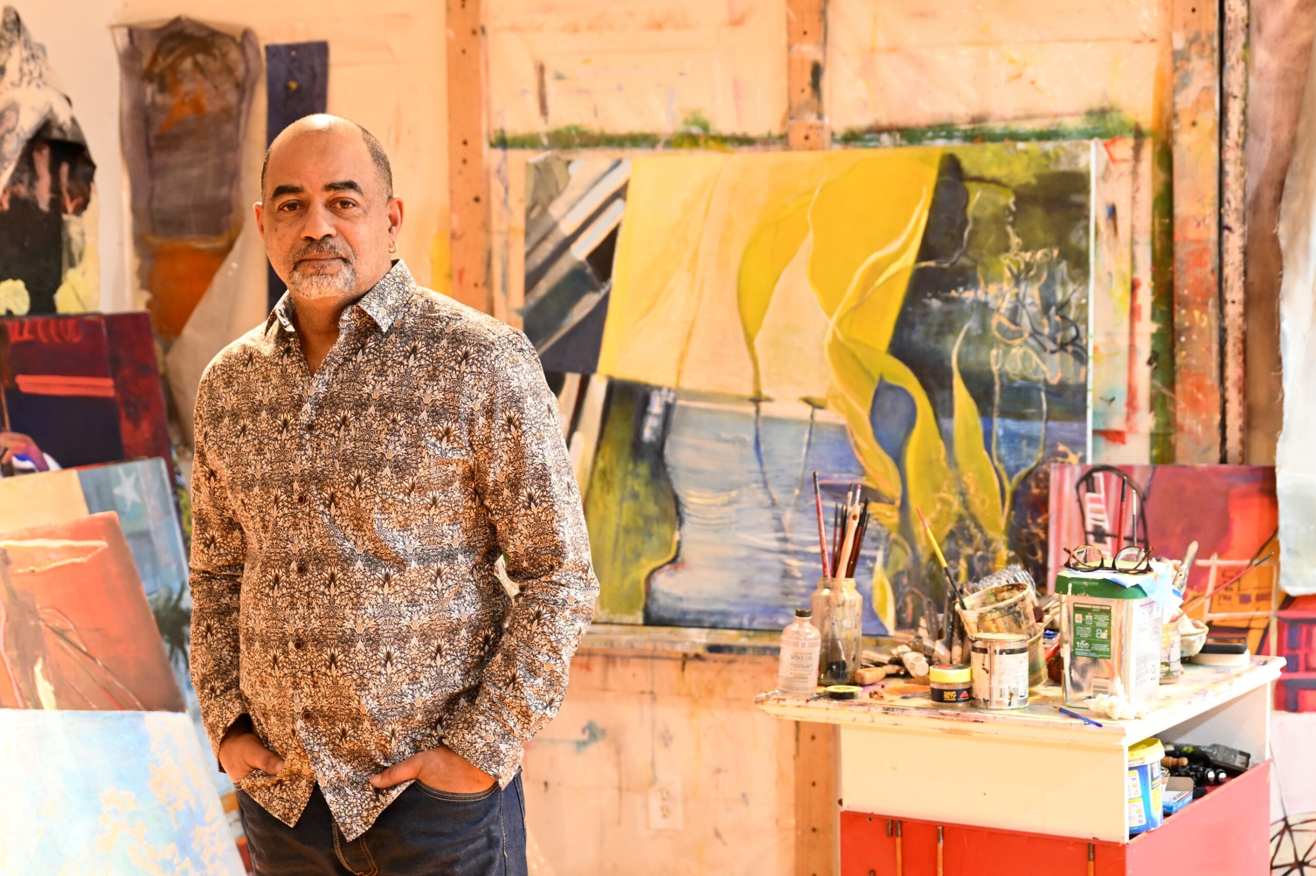 Arts Foundation 2025 Artist of the Year Joe Diggs in his Osterville studio.